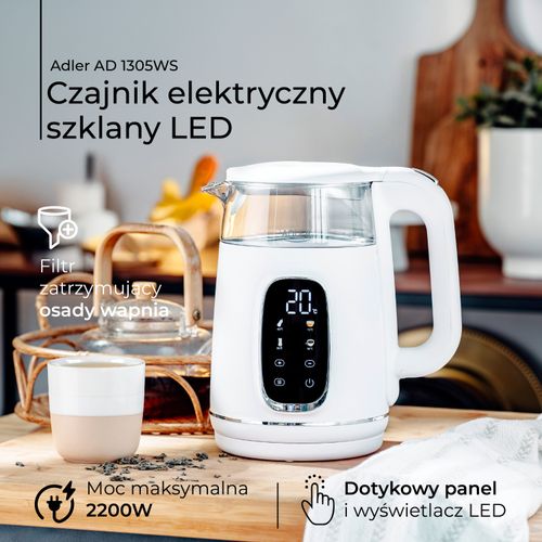 Czajnik Adler AD1305 Szklany Biało-Srebrny 1,7L na Arena.pl