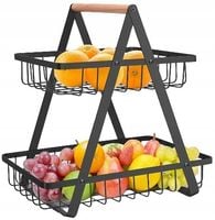 Koszyk Dwupoziomowy Piętrowy Kosz na Owoce Warzywa Metalowy Czarny Patera