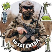 OPŁATEK NA TORT 20CM - WOJSKO ARMIA BROŃ MUNDUR + IMIĘ + ! 15CM 18CM