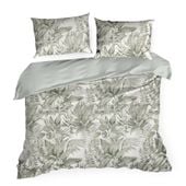 Pościel SPRING 220x200 + 70x80 miętowa roślinnym wzorem satyna