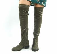 Kozaki za kolano na płaskim obcasie zamszowe oliwkowe Rozmiar obuwia - 37