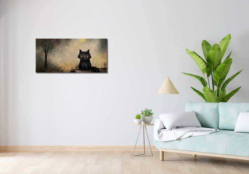 Obraz 90x40cm Czarny Kot zdjęcie 2