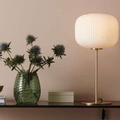 Stojąca LAMPA stołowa SOBER 107819 Markslojd plisowana LAMPKA biurkowa szklana mosiądz biała