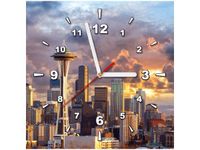 30X30CM ZEGAR SEATTLE O ZACHODZIE SŁOŃCA OBRAZ DREWNO