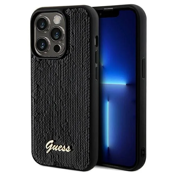 Etui Guess Sequin Script Metal na iPhone 14 Pro Max - czarne zdjęcie 1