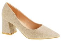 Czółenka na obcasie słupku 6,5 cm. złote brokatowe Rozmiar obuwia - 39