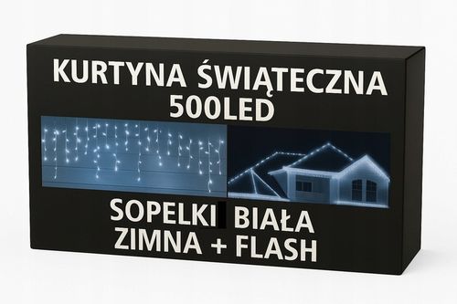 Kurtyna świąteczna 500LED 17,5m SOPLE BIAŁA ZIMNA + FLASH na Arena.pl
