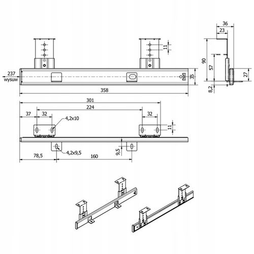 Prowadnice 358 Uchwyt półka szuflada pod biurko blat na klawiaturę na Arena.pl