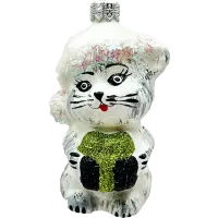 Bombka choinkowa szklana: Kotek w czapce Mikołaja: biały