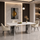Stół srebrny Glamour Nowojorski Wenecja z blatem o wzorze marmuru 180x90x75