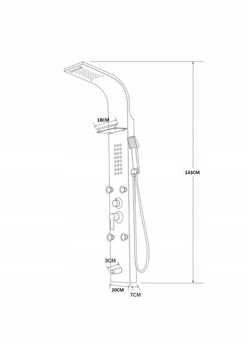 Srebrny panel prysznicowy deszczownica hydromasaż na Arena.pl