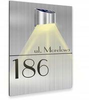 duża TABLICZKA ADRESOWA dibond srebrna numer domu adres 40x30 lampka