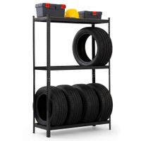 Regał na opony metalowy garażowy 120 cm 3 półki 120x40x180 Czarny