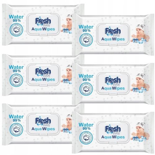 6x60 Chusteczki Nawilżane AQUA WIPES dla Dzieci Mokre 99% Pure Water na Arena.pl