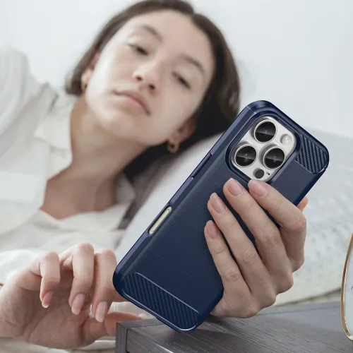etui silikonowe carbon case do iphone 16 pro - niebieskie na Arena.pl