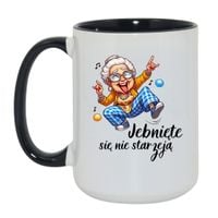 KUBEK "JEBNIĘTE SIĘ NIE STARZEJĄ" Wzór - Duży Biało-Czarny 450 ml
