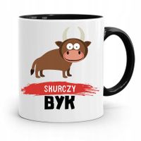 Kubek Czarny Śmieszny Zabawny Skurczy Byk Prezent Z Nadrukiem Ze Zdjęciem