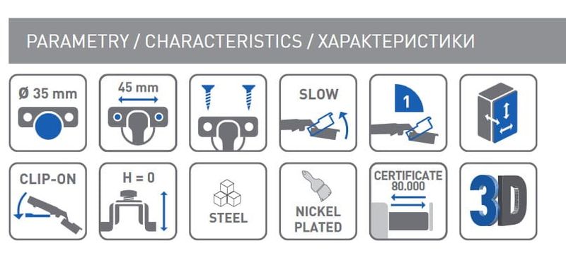 Zawias meblowy wpuszczany, wewnętrzny 110° samodomyk GTV-HC SOFT-CLOSE, z prowadnikiem, eurowkręty zdjęcie 11