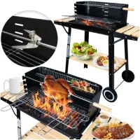 DUŻY GRILL ogrodowy Węglowy na kołach Rożen 3x PÓŁKI Grill PREMIUM SET