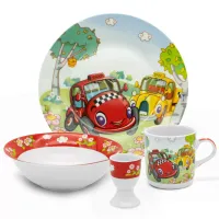 ZESTAW PORCELANOWY DZIECIĘCY OBIADOWY BELLA FIORE AUTKA  X 4 EL.