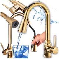 Bateria stojąca ruchoma kuchenna wyciągana wylewka  złota  elastyczna wąż