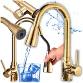 Bateria stojąca ruchoma kuchenna wyciągana wylewka  złota  elastyczna wąż