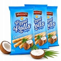 Rurki waflowe Mulino Royal Rolls Hazelnut 3x150g o smaku kokosowym