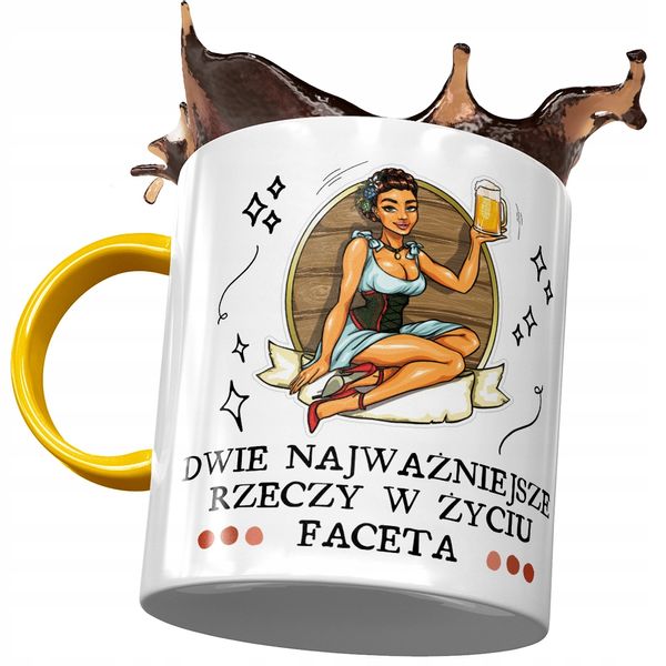 Kubek Żółty Śmieszny Dwie Najważniejsze Rzeczy Z Nadrukiem Ze Zdjęciem zdjęcie 1
