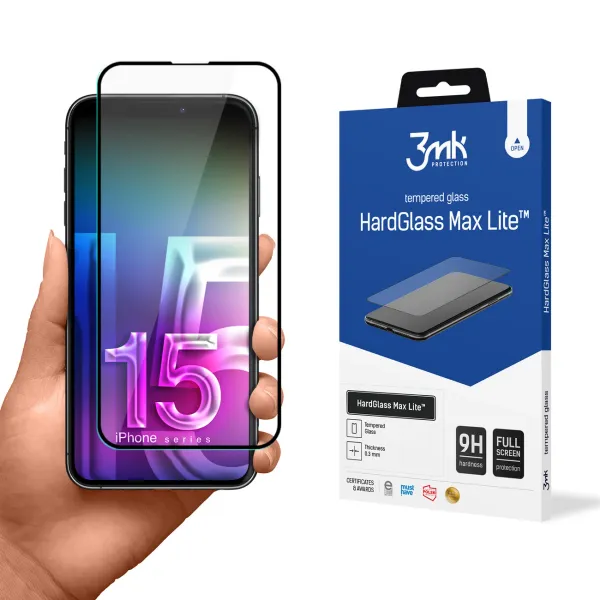 Szkło 9H 3mk HardGlass Max Lite™ na iPhone 15 zdjęcie 1