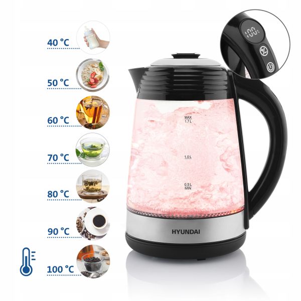Czajnik elektryczny HYUNDAI bezprzewodowy szklany zdjęcie 2