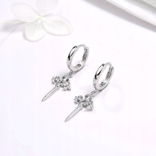 Kolczyki srebrne wiszące krzyże gotyckie kółka rodowane srebro próba 925 na Arena.pl