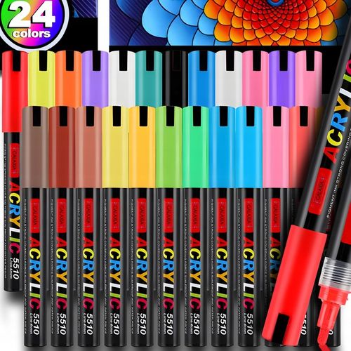 MARKERY AKRYLOWE ZESTAW 24 SZT Pisaki Flamastry Mazaki WODOODPORNE Z FARBĄ na Arena.pl