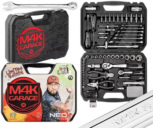 ZESTAW NARZĘDZI M4K GARAGE NEO TOOLS 90 el. WALIZKA KLUCZE NASADOWE 10-100 na Arena.pl