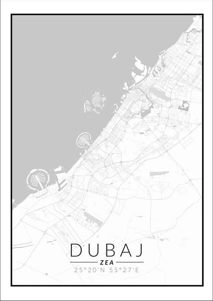 Dubaj mapa czarno biała - plakat 40x60 cm zdjęcie 1