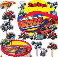 ZESTAW OPŁATEK NA TORT 20CM + TOPPERY PAPIEROWE - BLAZE TRUCK 15CM 18CM