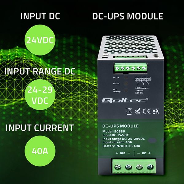 Qoltec Moduł UPS DC na szynę DIN 40A 24V zdjęcie 2