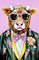 Plakat 20x30cm Portret Zwierząt | Krowa w Okularach | Pop Art