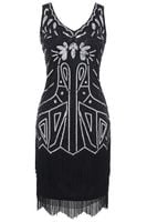 Sukienka Retro z Cekinami Lata 20 Wielki Gatsby Frędzle Czarna Rozmiar M