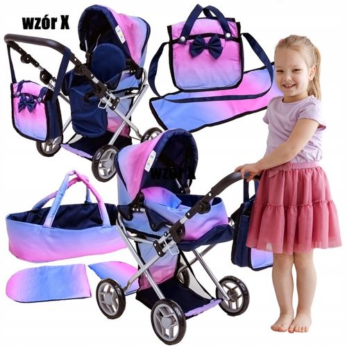 Wózek dla lalek 3w1 SPACEROWY GŁEBOKI + INTERAKTYWNA LALKA BOBAS zestaw XXL na Arena.pl