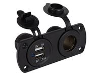 Gniazdo zapalniczki samochodowej z klapką+2x gniazdo USB 1A, 2,1A