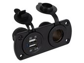 Gniazdo zapalniczki samochodowej z klapką+2x gniazdo USB 1A, 2,1A