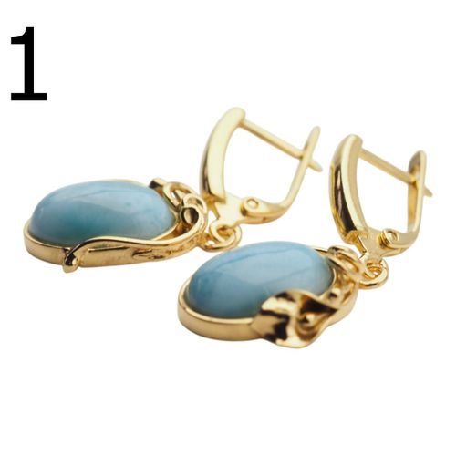 Kolczyki - larimar owal w srebrze złoconym z liśćmi 1 na Arena.pl