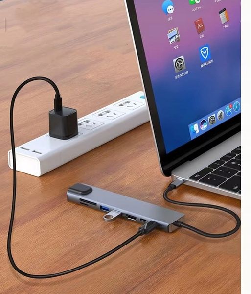 HUB ADAPTER PRZEJŚCIÓWKA USB-C 8w1 2xUSB HDMI SD RJ45 zdjęcie 5