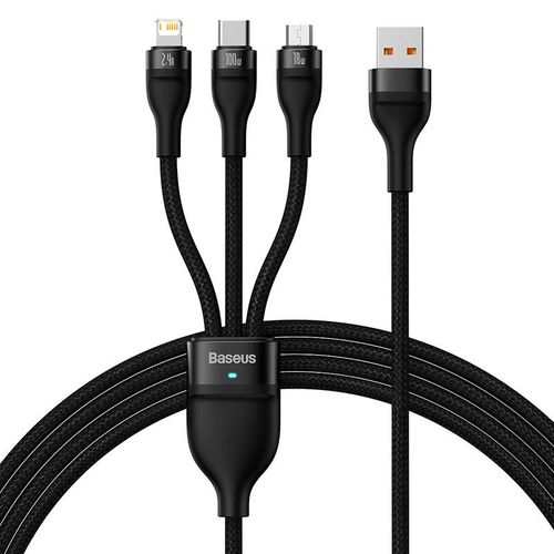 kabel usb 3w1 baseus flash series, usb-c + micro usb + lightning, 100w na Arena.pl