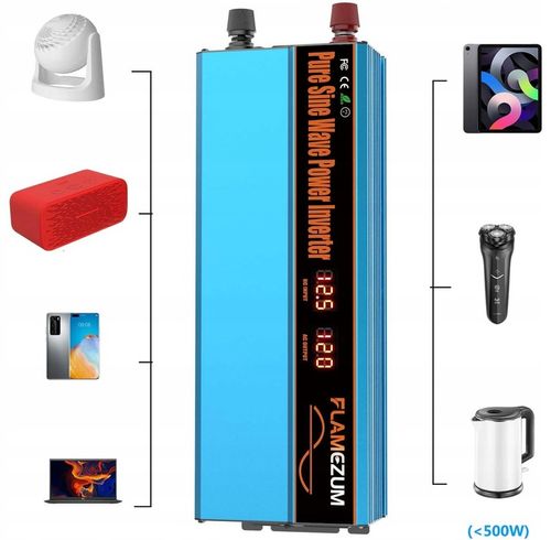 Przetwornica FLAMEZUM 1000/2000 W z 12 V/230 V czysta sinusoida 2xUSB 1x230 na Arena.pl