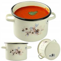 GARNEK TRADYCYJNY EMALIOWANY 3L WZÓR JAŚMIN PROSTY GŁADKI NA GAZ I INDUKCJĘ