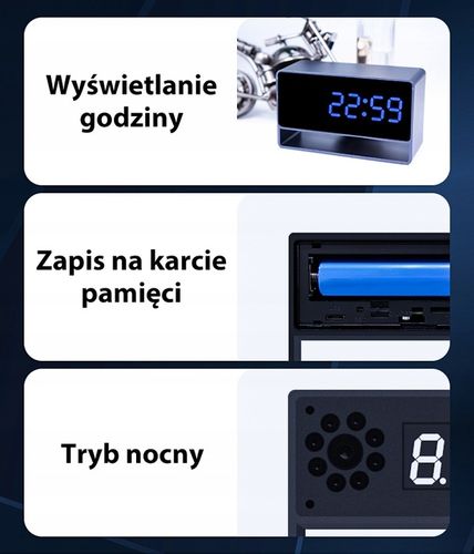 UKRYTA KAMERA ZEGAR WIFI PODGLĄD NA ŻYWO DETEKCJA NAGRYWANIE W NOCY MK203 na Arena.pl