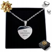SREBRNY NASZYJNIK DAMSKI 925 ŁAŃCUSZEK SERCE Z IMIENIEM Z GRAWEREM