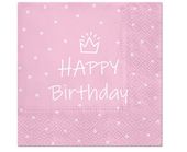 Serwetki papierowe Happy Birthday różowe, 20 szt.