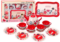 Zestaw Do Kawy Herbaty Filiżanki Czajnik Taca Czerwony Kawiarnia 15 ele.